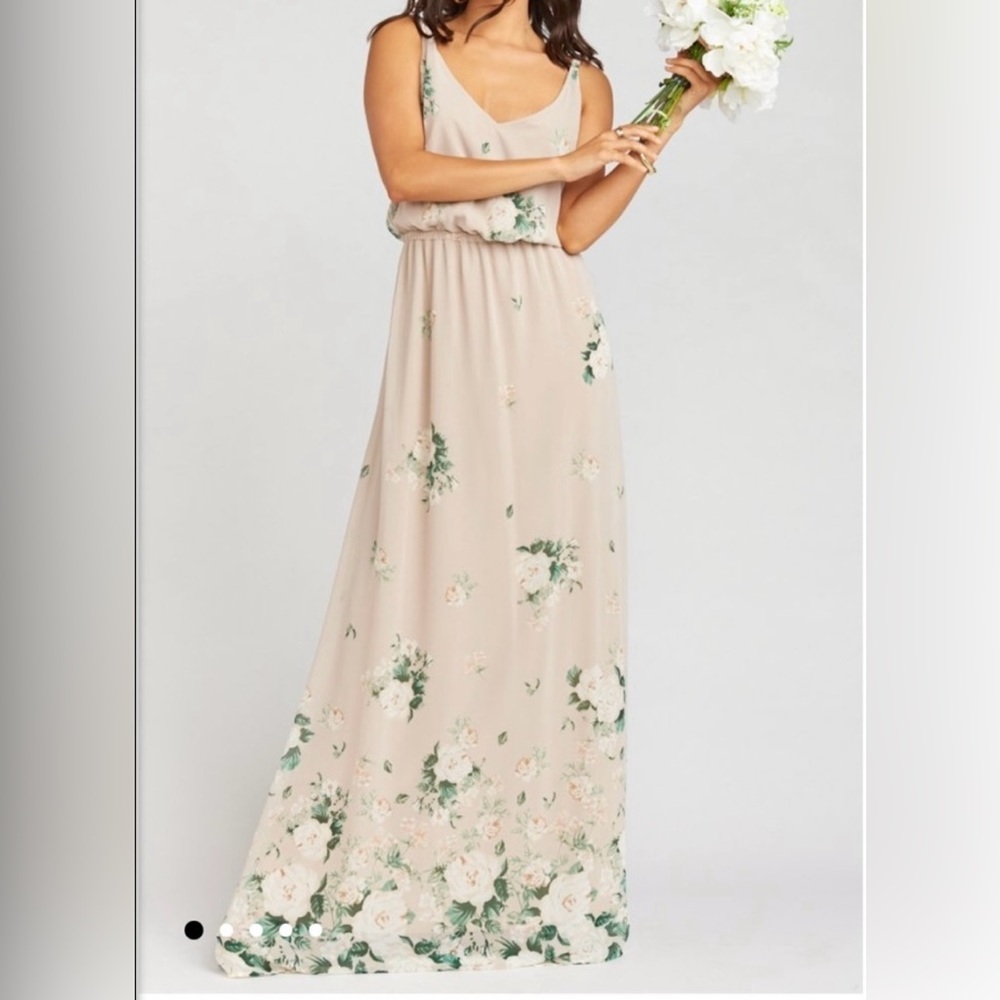 Show Me Your MuMu Kendall Maxi Dress Size XL Cream Green Floral Chiffon Low Back - Picture 2 of 12